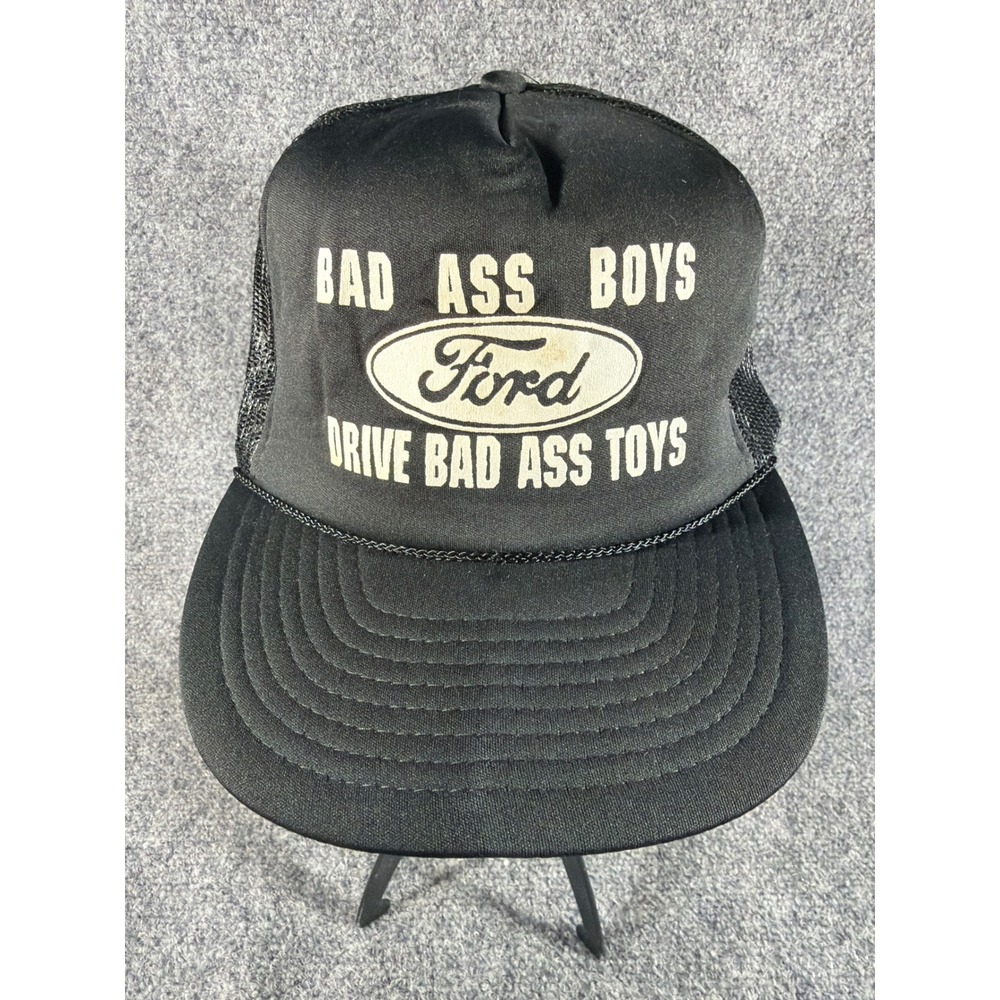 Vintage Ford Bad A*s Boys Drive Bad A*s Toys Trucker Hat Black Snapback Cap